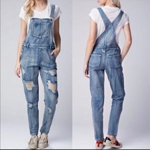 Honey Punch Distressed Jean Overalls SM 4/6